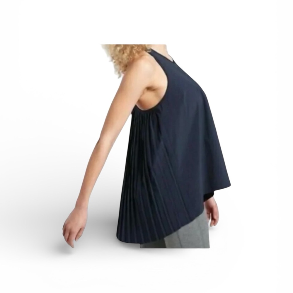Athleta Sojourn Black Back Pleated Tank Top Size XS Asymmetrical